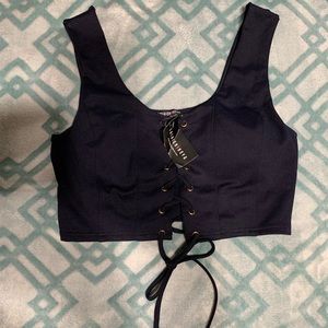 Fashion Nova Navy Lace Up Crop Top
